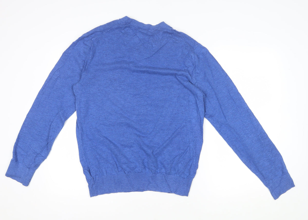 Gap Men Blue Medium V-Neck Cotton Pullover Jumper Classic Knit