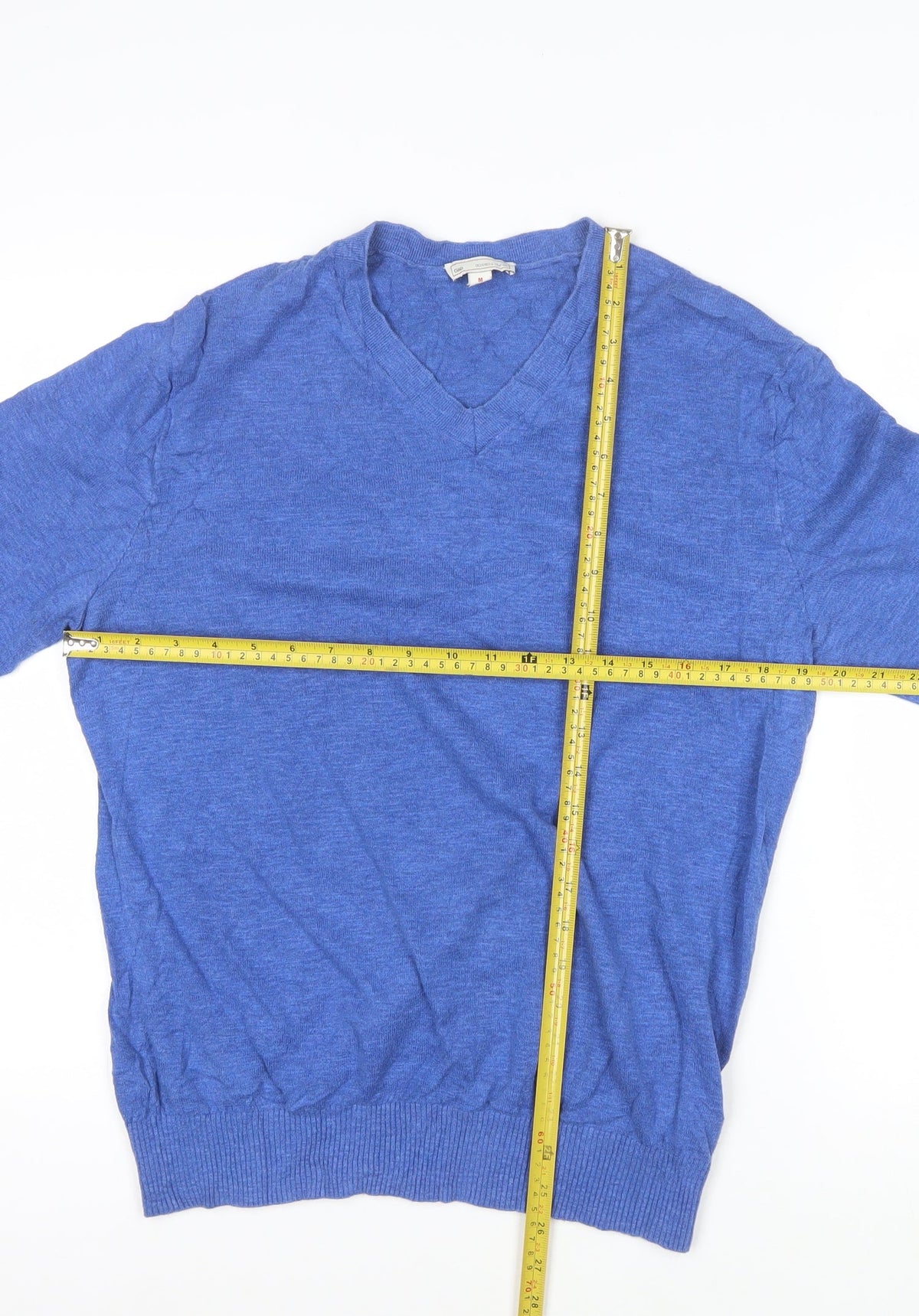 Gap Men Blue Medium V-Neck Cotton Pullover Jumper Classic Knit