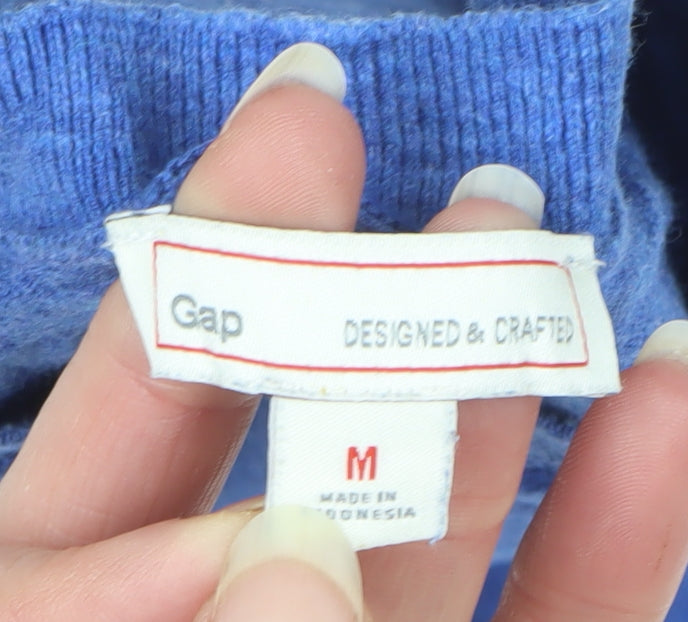 Gap Men Blue Medium V-Neck Cotton Pullover Jumper Classic Knit