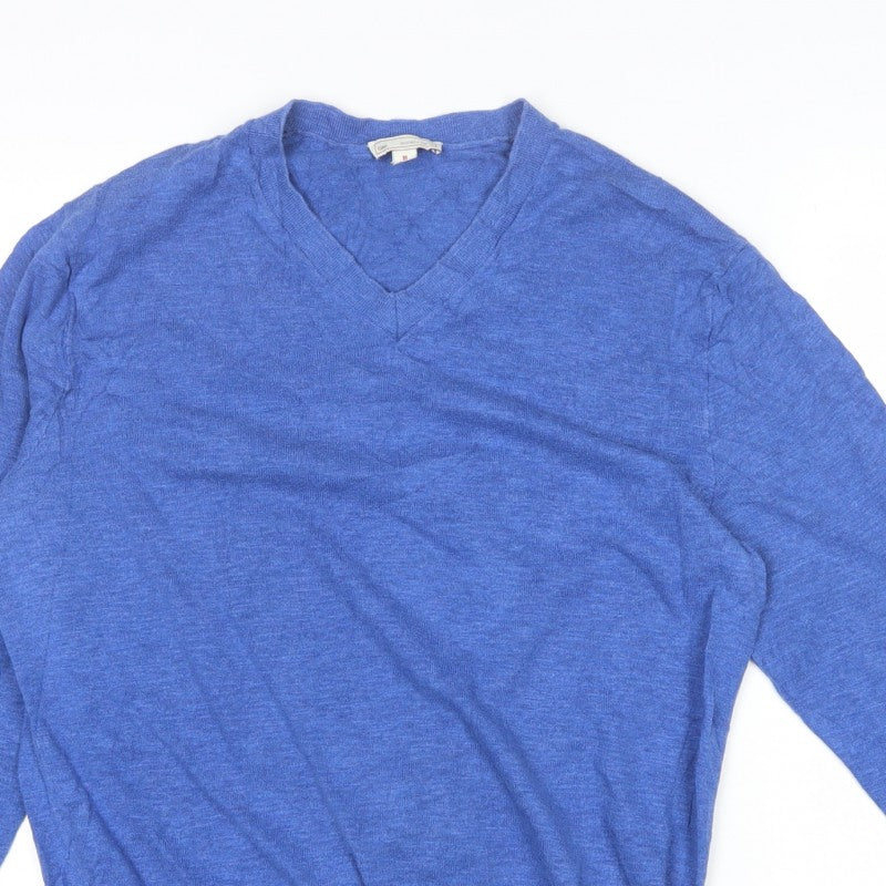 Gap Men Blue Medium V-Neck Cotton Pullover Jumper Classic Knit