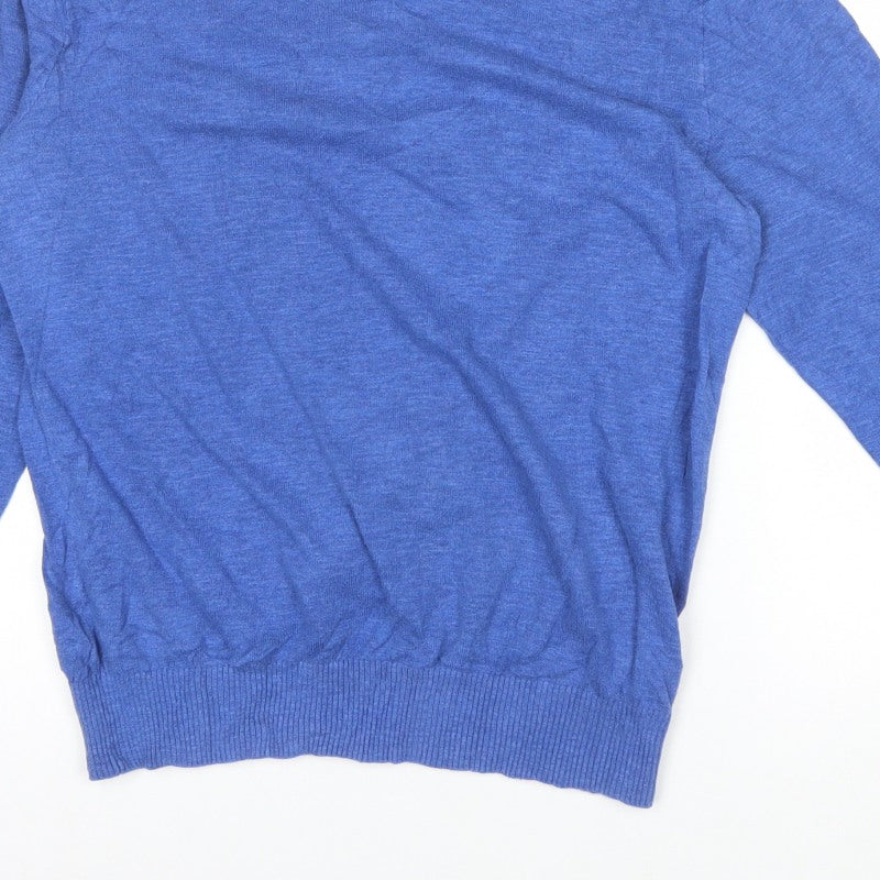 Gap Men Blue Medium V-Neck Cotton Pullover Jumper Classic Knit