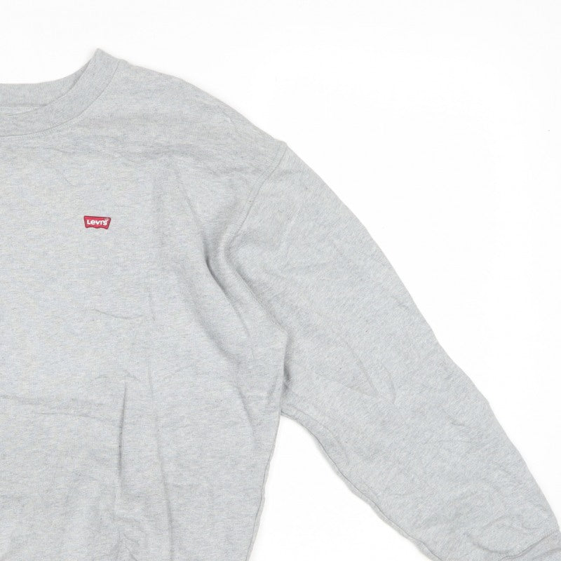 Levi's Men Grey M Crew Neck Pullover Cotton Logo Sweatshirt