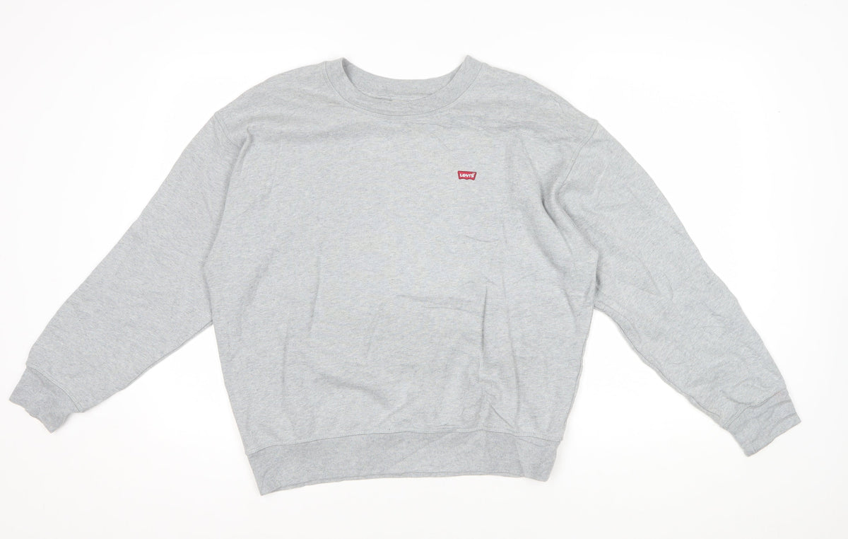 Levi's Men Grey M Crew Neck Pullover Cotton Logo Sweatshirt