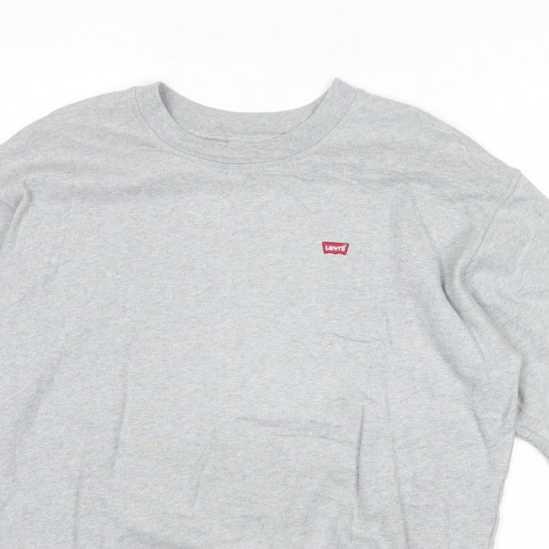 Levi's Men Grey M Crew Neck Pullover Cotton Logo Sweatshirt