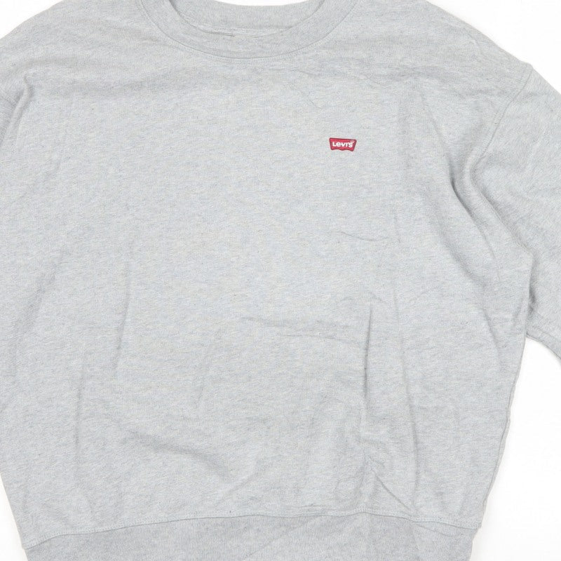 Levi's Men Grey M Crew Neck Pullover Cotton Logo Sweatshirt