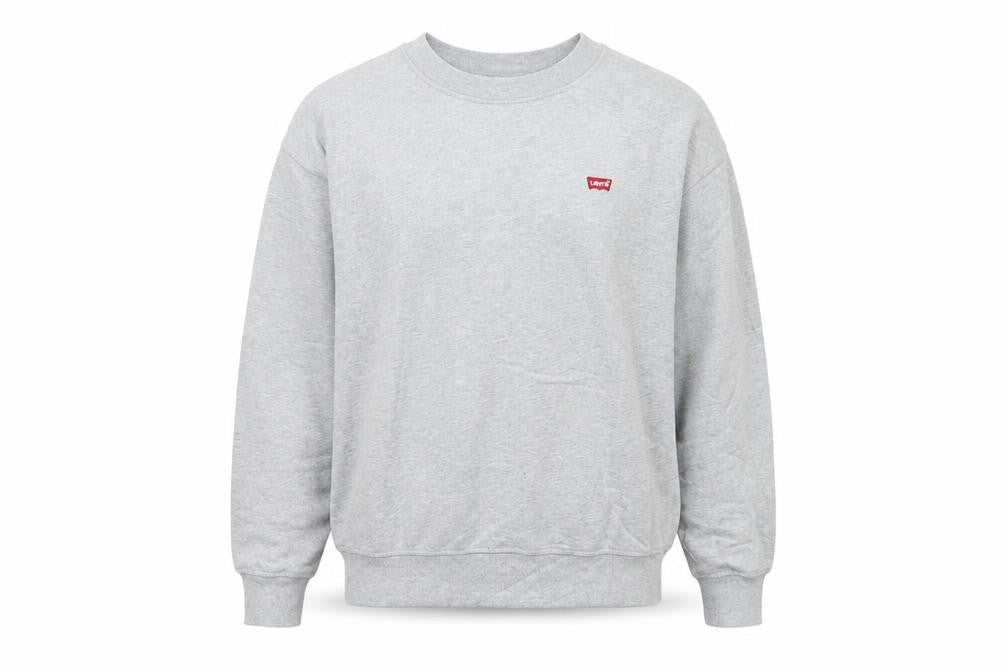 Levi's Men Grey M Crew Neck Pullover Cotton Logo Sweatshirt