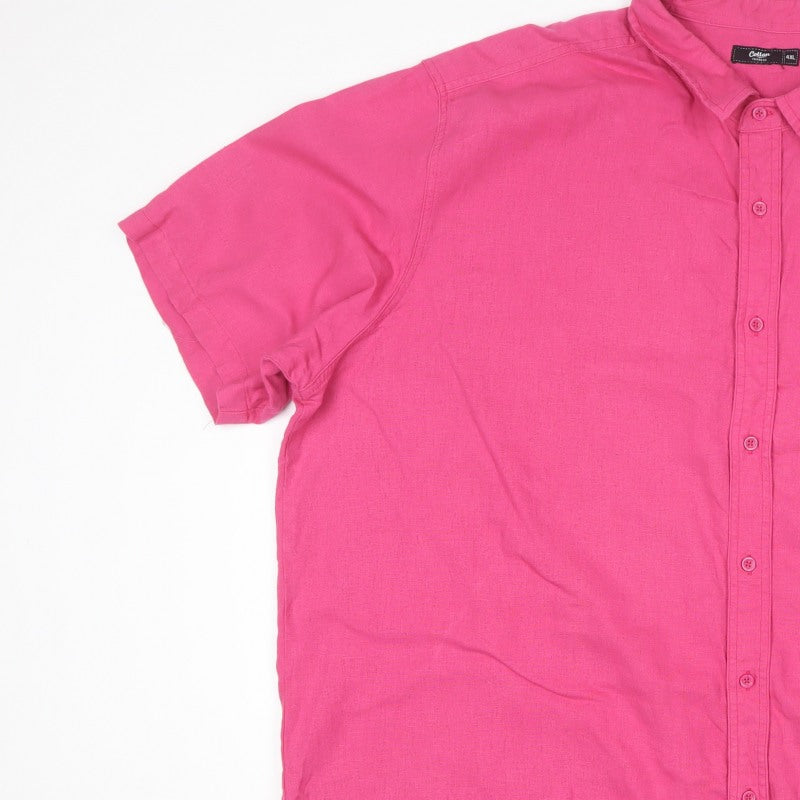 Cotton Traders Men's Pink 4XL Linen Blend Short Sleeve Button-Up Shirt