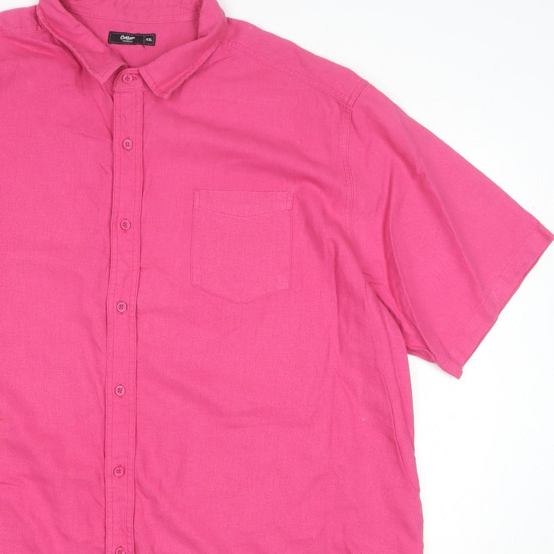 Cotton Traders Men's Pink 4XL Linen Blend Short Sleeve Button-Up Shirt