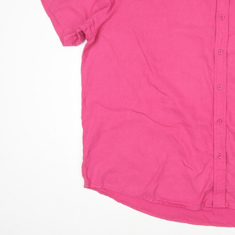 Cotton Traders Men's Pink 4XL Linen Blend Short Sleeve Button-Up Shirt