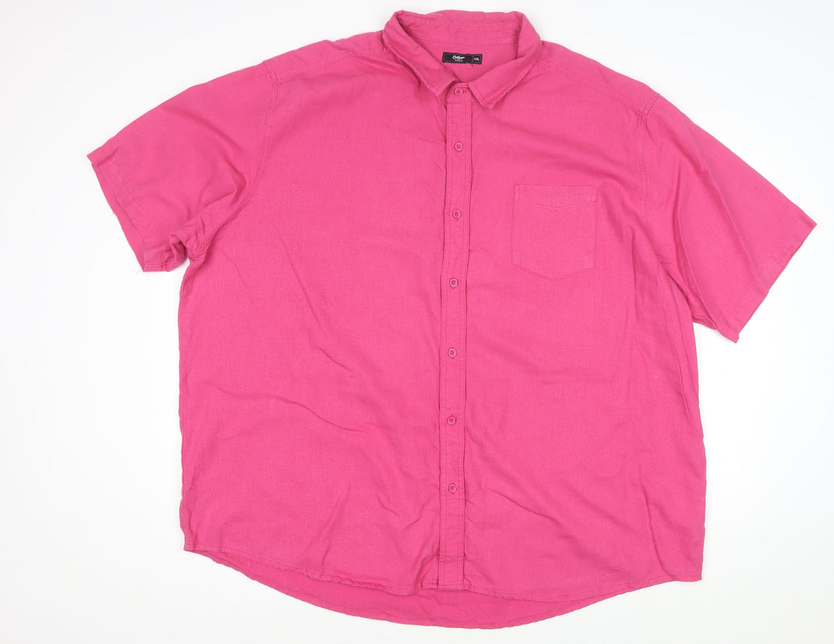 Cotton Traders Men's Pink 4XL Linen Blend Short Sleeve Button-Up Shirt