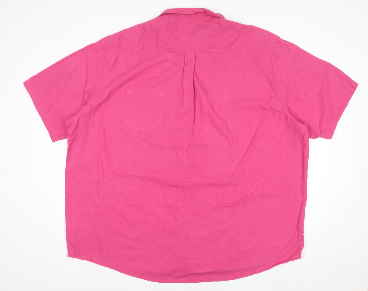 Cotton Traders Men's Pink 4XL Linen Blend Short Sleeve Button-Up Shirt