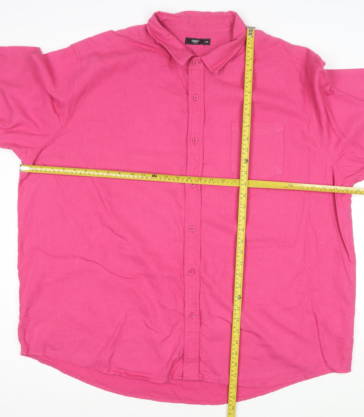 Cotton Traders Men's Pink 4XL Linen Blend Short Sleeve Button-Up Shirt