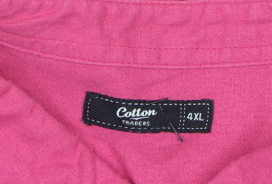 Cotton Traders Men's Pink 4XL Linen Blend Short Sleeve Button-Up Shirt