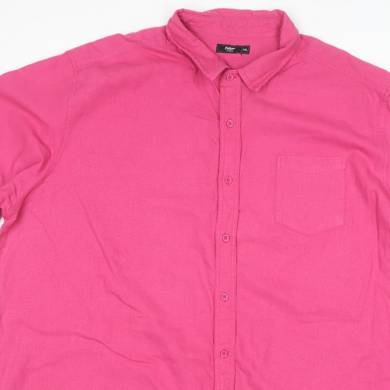 Cotton Traders Men's Pink 4XL Linen Blend Short Sleeve Button-Up Shirt