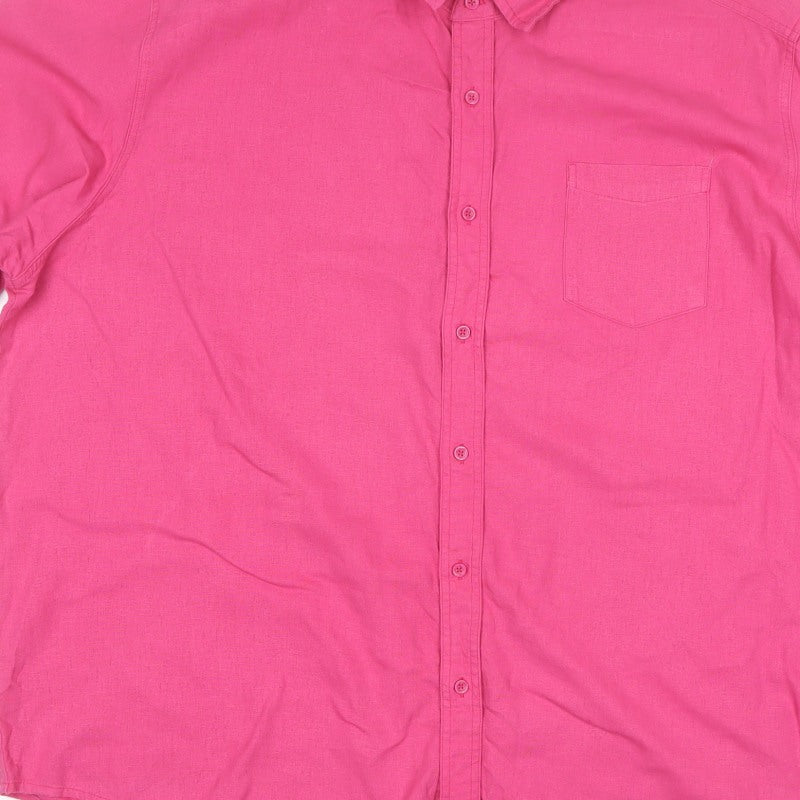 Cotton Traders Men's Pink 4XL Linen Blend Short Sleeve Button-Up Shirt
