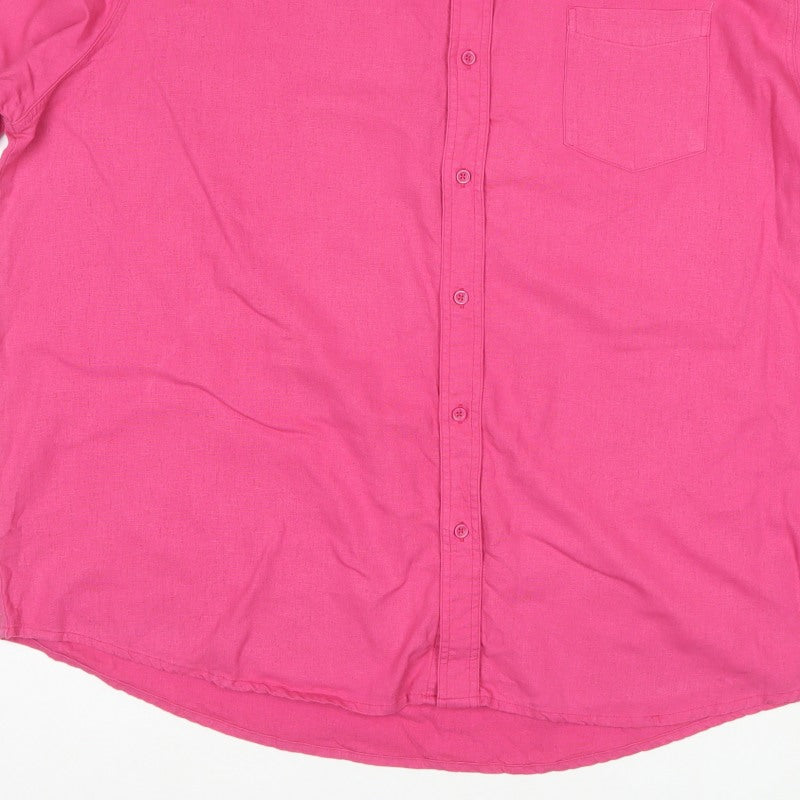 Cotton Traders Men's Pink 4XL Linen Blend Short Sleeve Button-Up Shirt