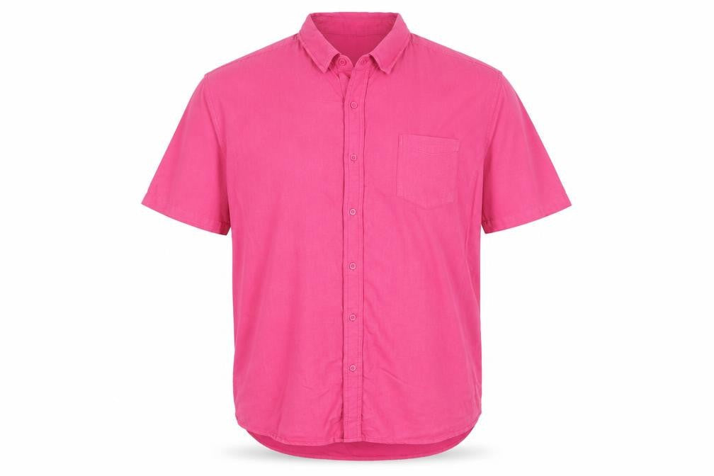 Cotton Traders Men's Pink 4XL Linen Blend Short Sleeve Button-Up Shirt
