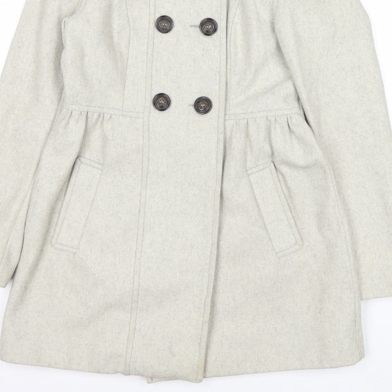 H&M Divided Women's Grey UK 8 Hooded Wool Blend Pea Coat