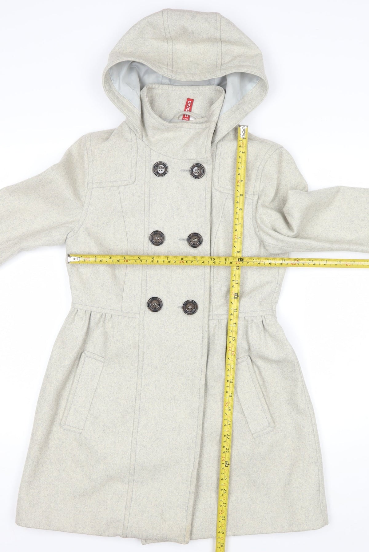 H&M Divided Women's Grey UK 8 Hooded Wool Blend Pea Coat