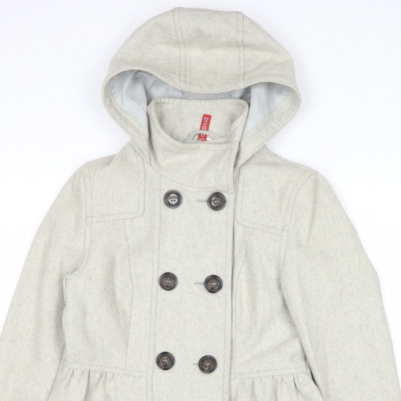 H&M Divided Women's Grey UK 8 Hooded Wool Blend Pea Coat