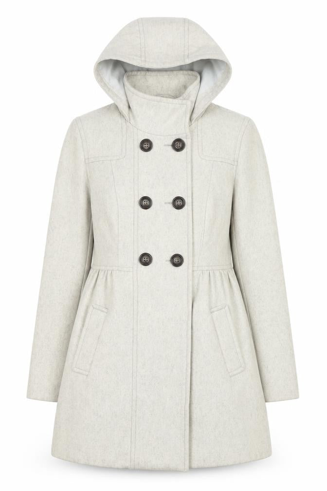H&M Divided Women's Grey UK 8 Hooded Wool Blend Pea Coat