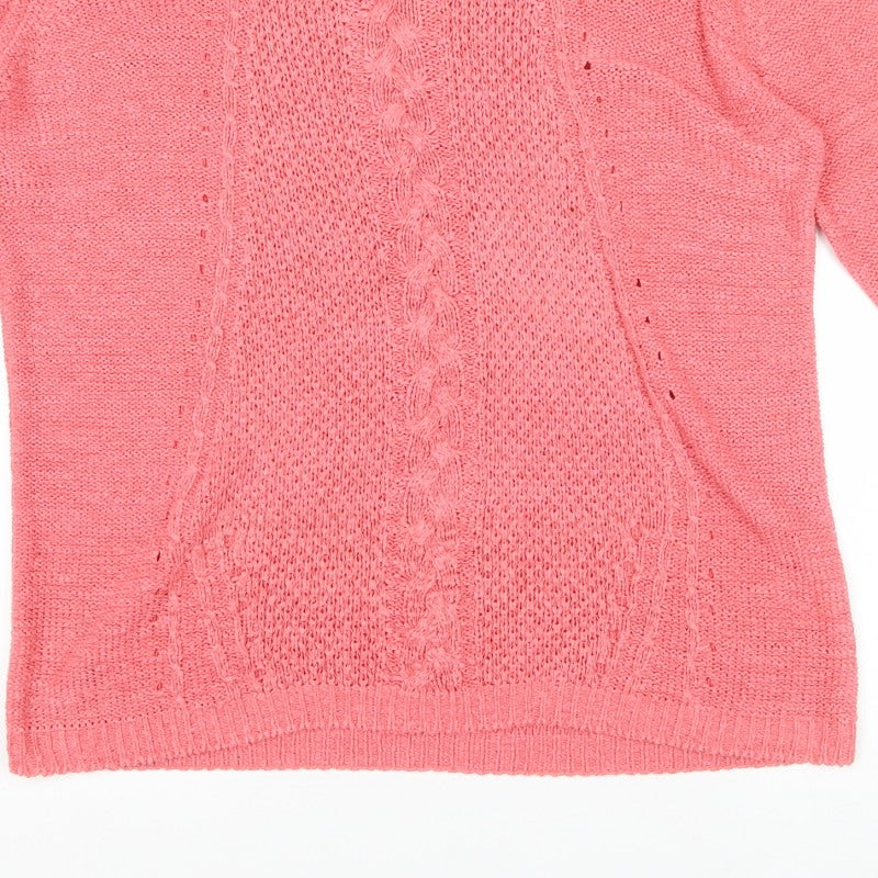 Kale Women's Pink Size 18 Cable-Knit Round Neck Long Sleeve Pullover