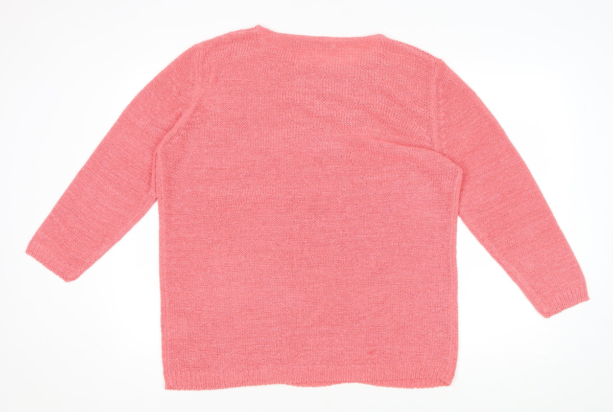 Kale Women's Pink Size 18 Cable-Knit Round Neck Long Sleeve Pullover