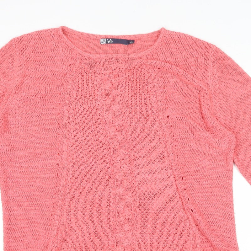 Kale Women's Pink Size 18 Cable-Knit Round Neck Long Sleeve Pullover