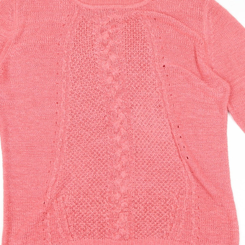 Kale Women's Pink Size 18 Cable-Knit Round Neck Long Sleeve Pullover