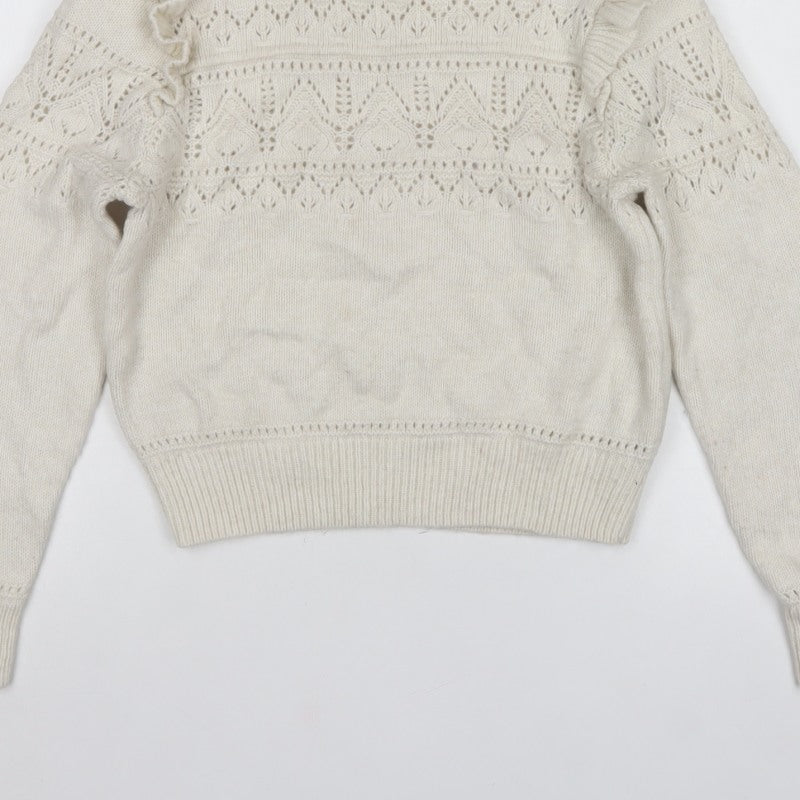 Levi's Women Ivory XS Ruffle Open Knit Crew Neck Jumper