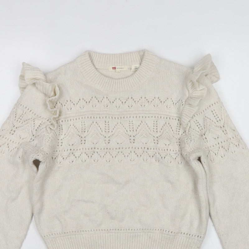 Levi's Women Ivory XS Ruffle Open Knit Crew Neck Jumper