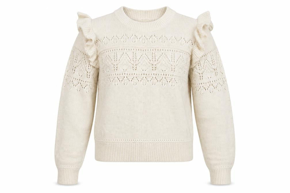 Levi's Women Ivory XS Ruffle Open Knit Crew Neck Jumper