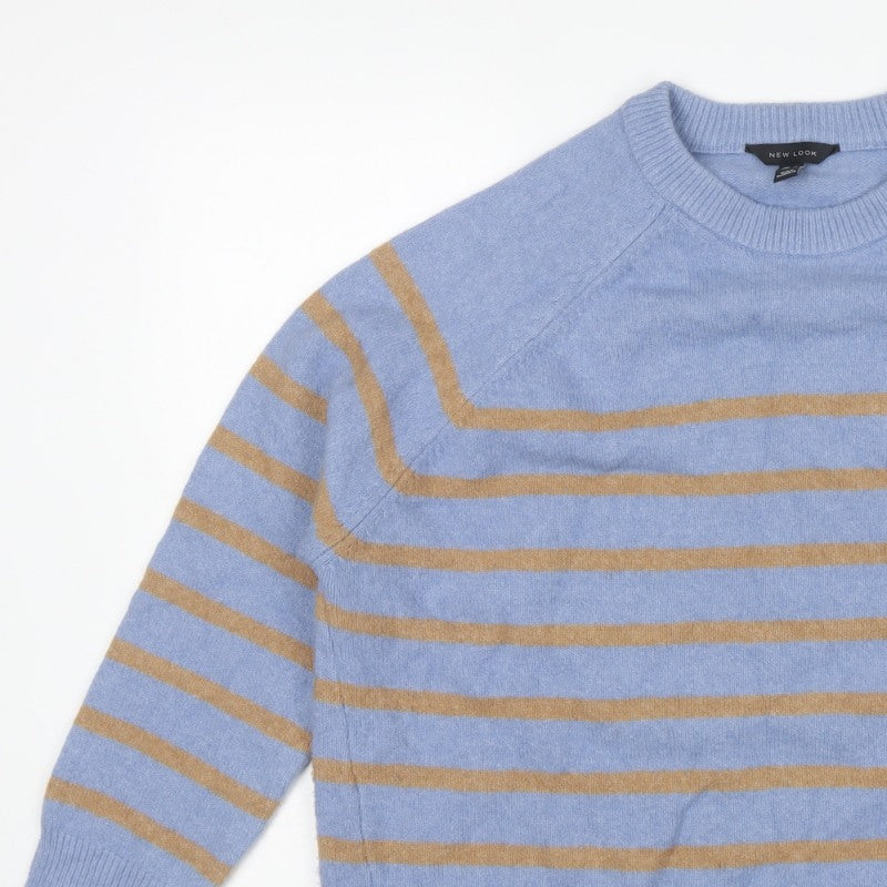 New Look Women’s Blue Brown Stripe Crew Neck Jumper Size M