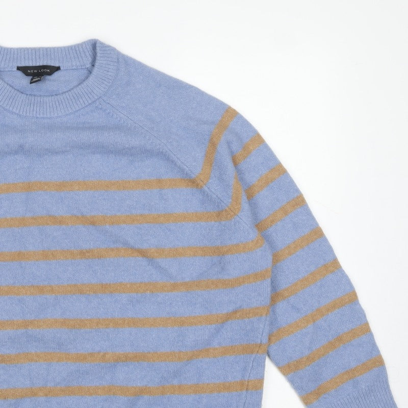 New Look Women’s Blue Brown Stripe Crew Neck Jumper Size M