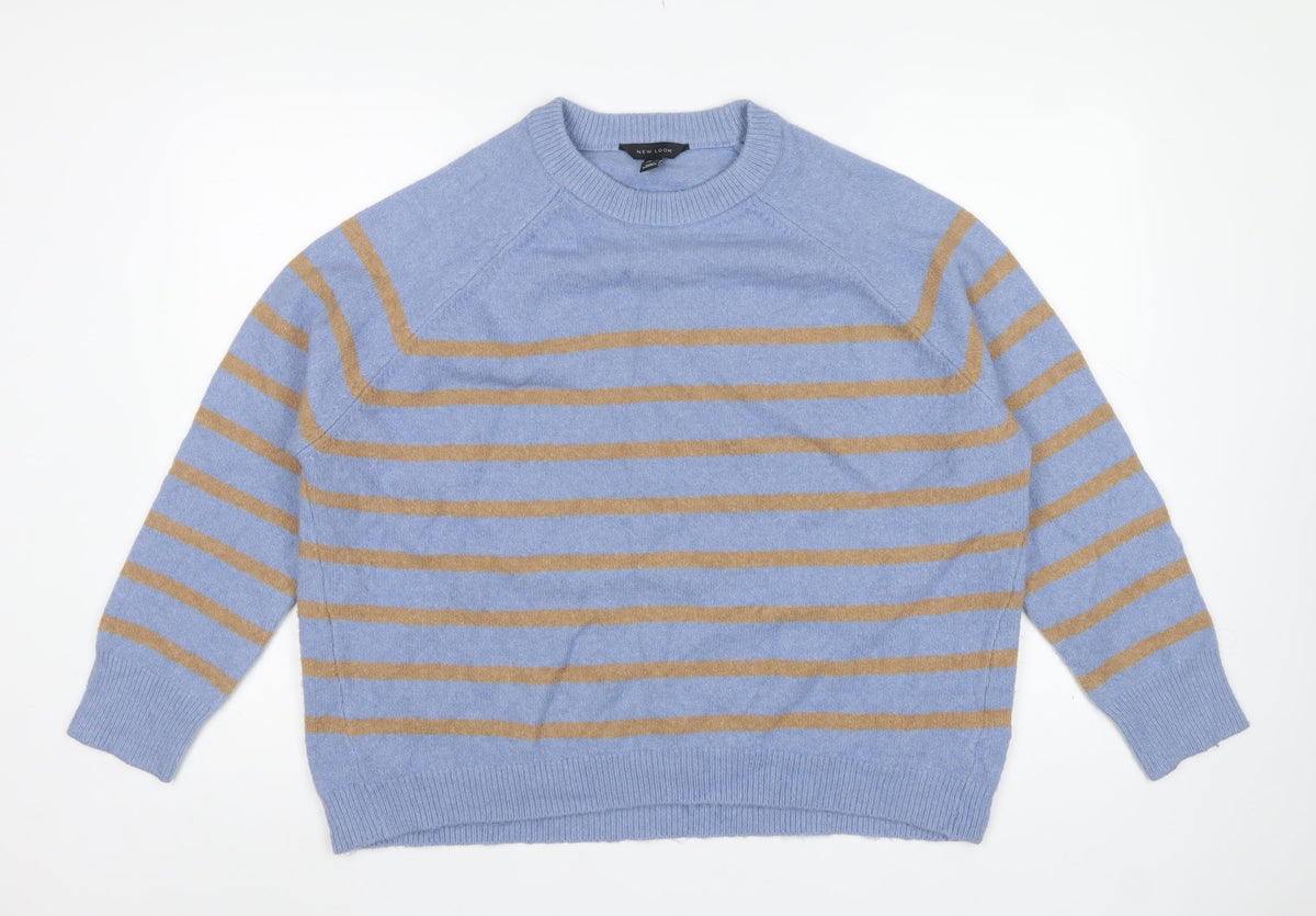 New Look Women’s Blue Brown Stripe Crew Neck Jumper Size M