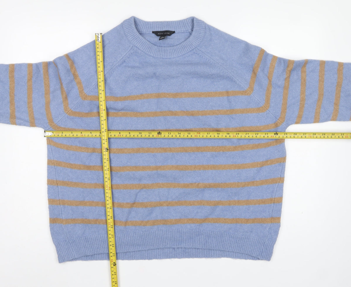New Look Women’s Blue Brown Stripe Crew Neck Jumper Size M