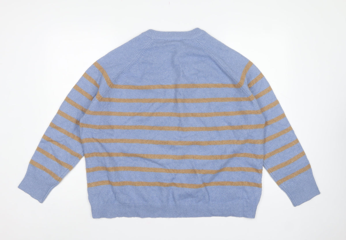 New Look Women’s Blue Brown Stripe Crew Neck Jumper Size M