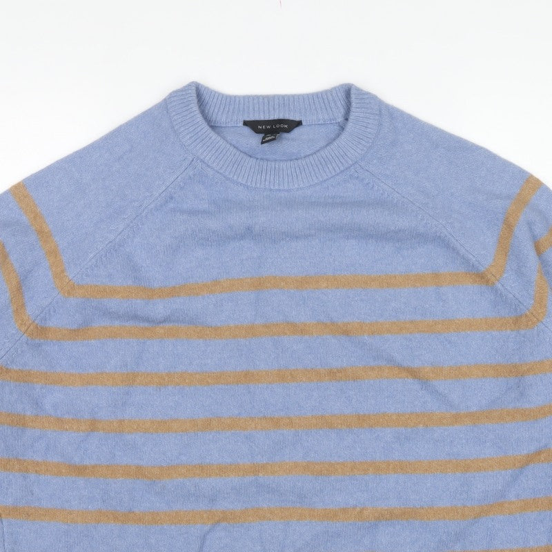 New Look Women’s Blue Brown Stripe Crew Neck Jumper Size M