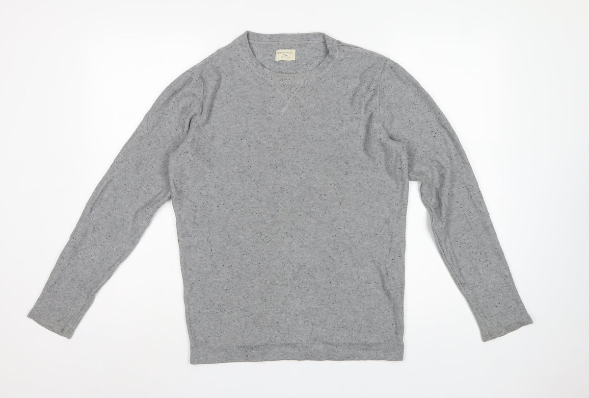Selected Homme Men Grey S Crew Neck Lightweight Knit Jumper