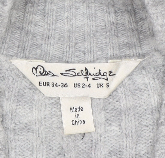 Miss Selfridge Women Grey S Open Knit Raglan Cardigan Acrylic Blend