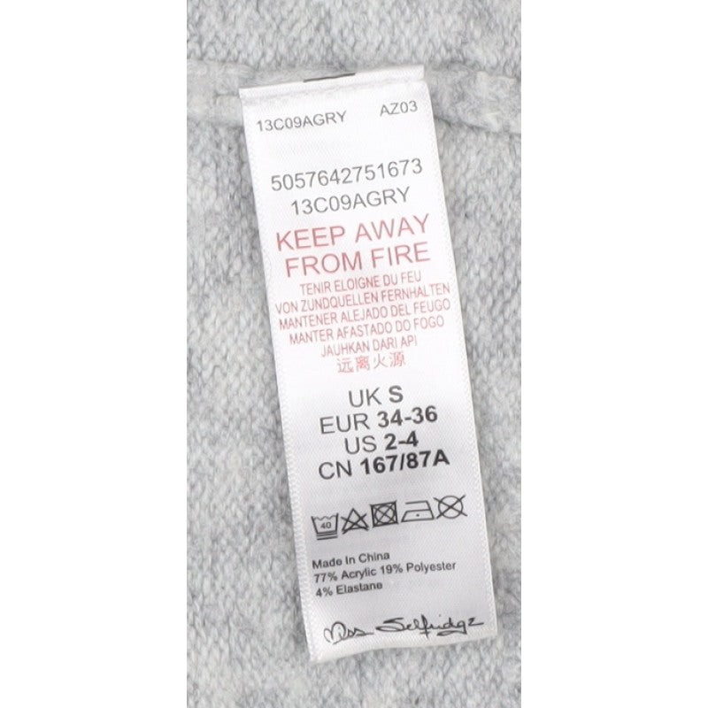 Miss Selfridge Women Grey S Open Knit Raglan Cardigan Acrylic Blend