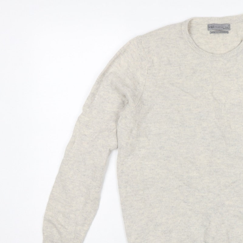 Marks and Spencer Men's Beige S Lambswool Crew Neck Pullover Jumper