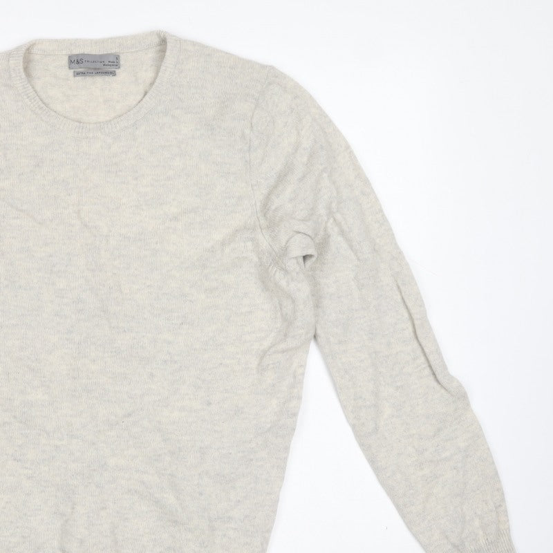 Marks and Spencer Men's Beige S Lambswool Crew Neck Pullover Jumper
