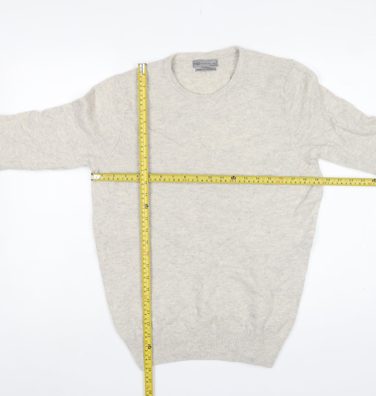 Marks and Spencer Men's Beige S Lambswool Crew Neck Pullover Jumper