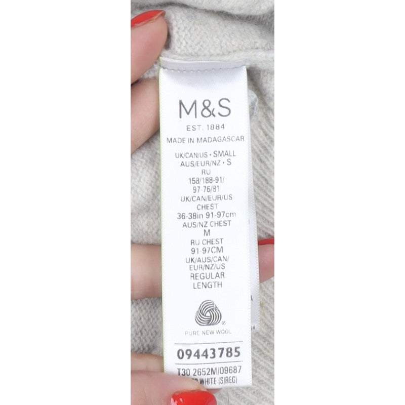 Marks and Spencer Men's Beige S Lambswool Crew Neck Pullover Jumper