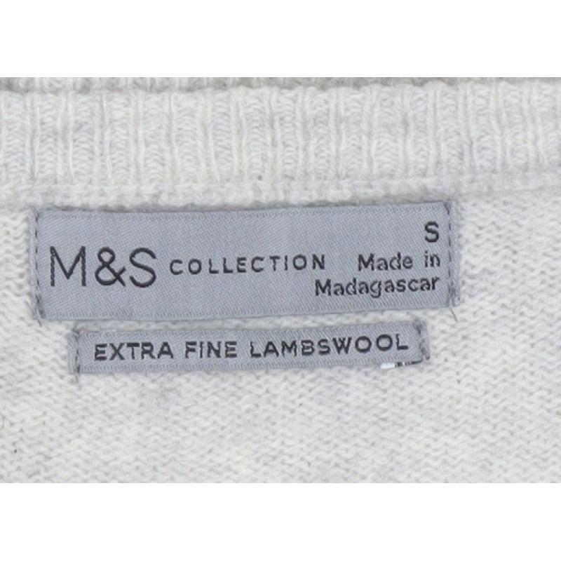 Marks and Spencer Men's Beige S Lambswool Crew Neck Pullover Jumper