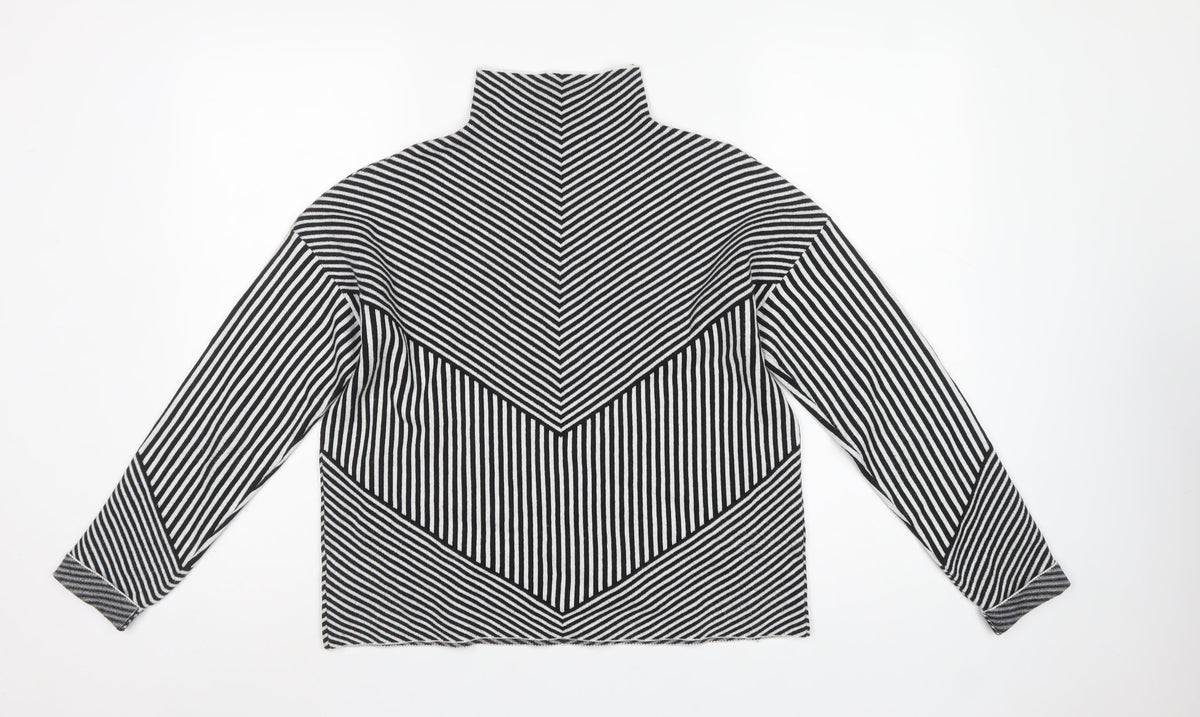 Tahari Women Black White Striped Mock Neck Knit Pullover Jumper M