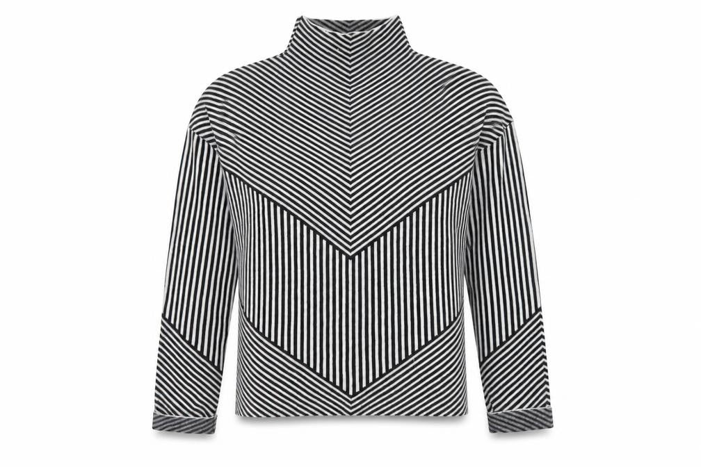 Tahari Women Black White Striped Mock Neck Knit Pullover Jumper M