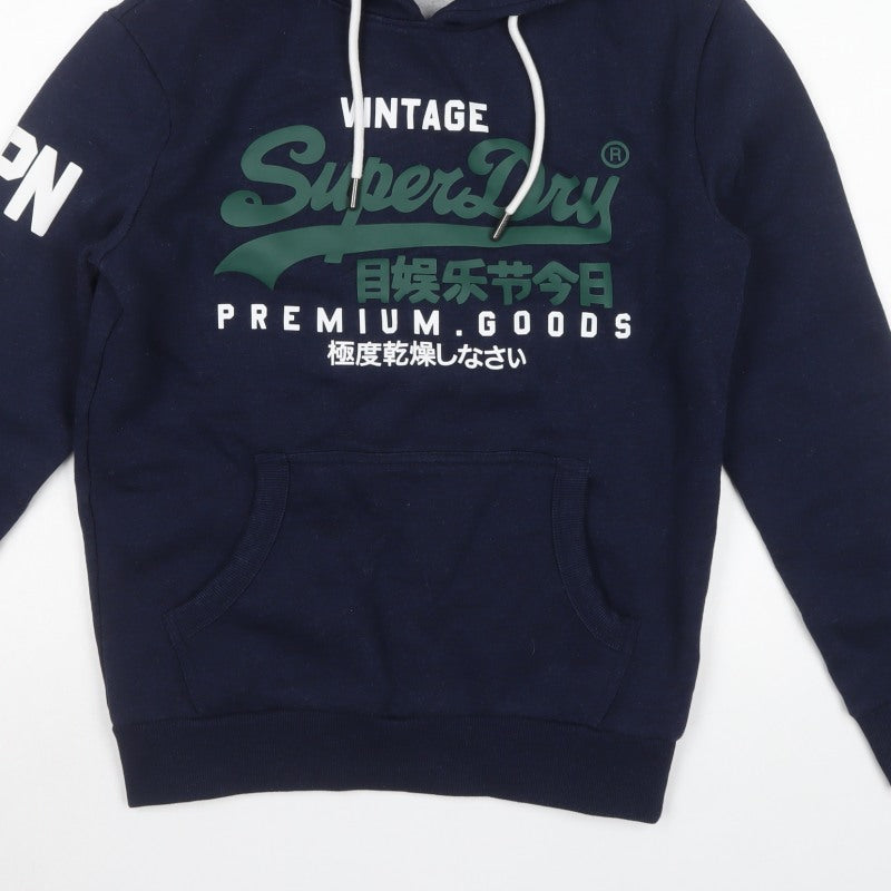 Superdry Men’s Navy M Pullover Hoodie Graphic Print Kangaroo Pocket