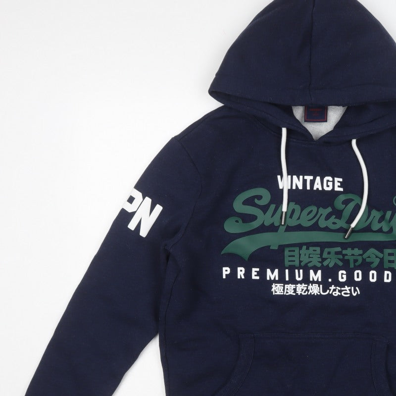 Superdry Men’s Navy M Pullover Hoodie Graphic Print Kangaroo Pocket